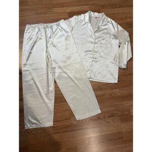 Vintage 1999 Y2K Victoria's Secret Satin Pajamas 2 Pc Set Button Down Top Large